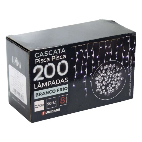 Natal pisca pisca cascata 200 lâmpadas led branco frio 3,8m Newway