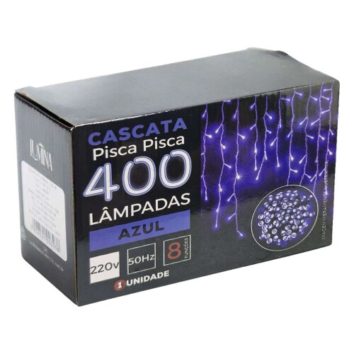Natal pisca pisca cascata 400 lâmpadas led azul 9,5m Newway