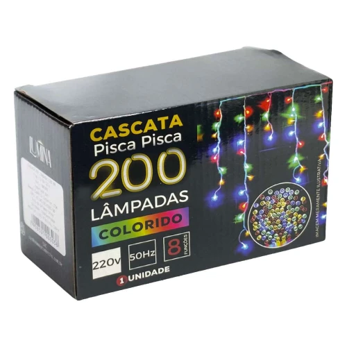Natal pisca pisca cascata com 200 lâmpadas led colorido 3,8mt Newway