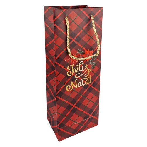 Natal sacola para presente papel para vinho 12x36x8,5cm Multiart