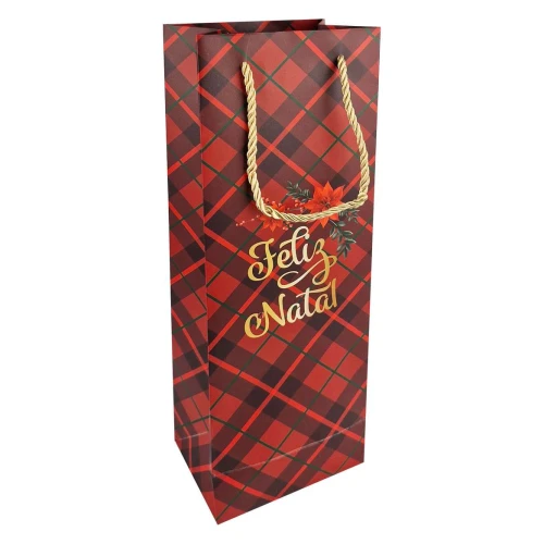 Natal sacola para presente papel para vinho 12x36x8,5cm Multiart
