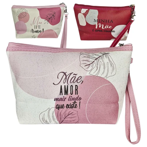 Necesser com 01 zíper feminina 15x23 decorada Mãe sortida