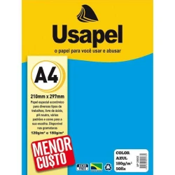 Papel color 180g A4 com 50 folhas azul Usapel