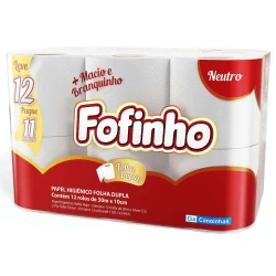 Papel higiênico neutro folha dupla pacote com 12 unidades 30 metros Cia Canoinhas