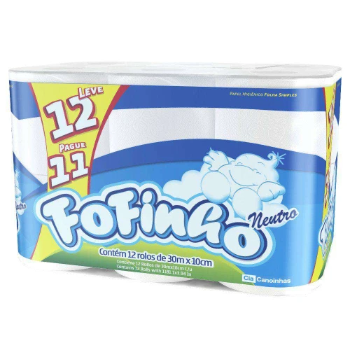 PAPEL HIGIENICO FOFINHO NEUTRO F.SIMPLES PCT C/12 30M. CIA.CANOINHAS