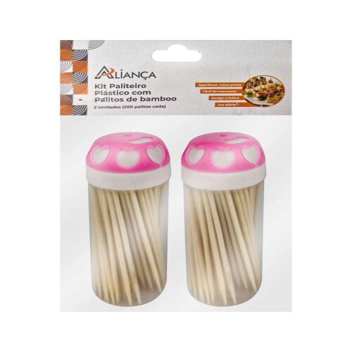 Paliteiro plástico kit 02 peças com palitos