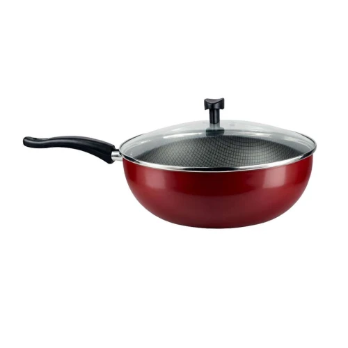 Panela wok antiaderente com tampa 24cm cereja