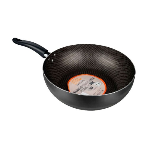 Panela wok antiaderente com tampa 24cm preto