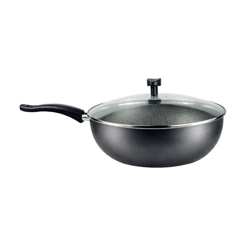 Panela wok antiaderente com tampa 24cm preto