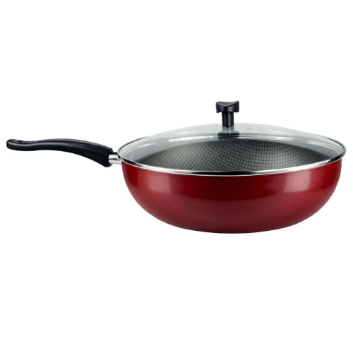 Panela wok antiaderente com tampa 28cm cereja