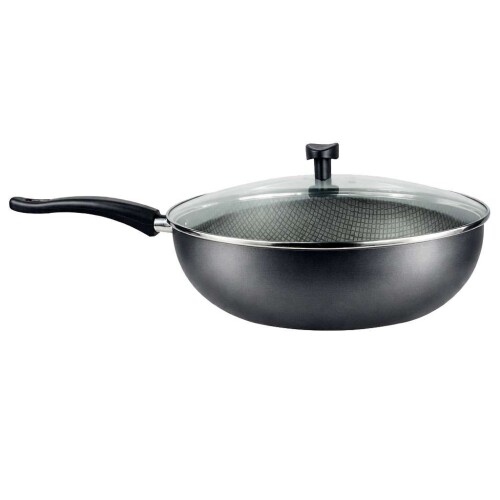 Panela wok antiaderente com tampa 28cm preto