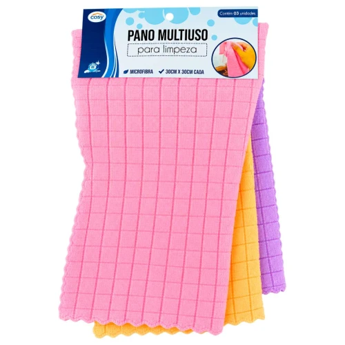 Pano de limpeza microfibra 30x30cm 3 unidades