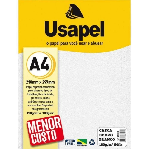 Papel casca de ovo 180g/m² a-4 210mmx297mm com 50 folhas branco Usapel