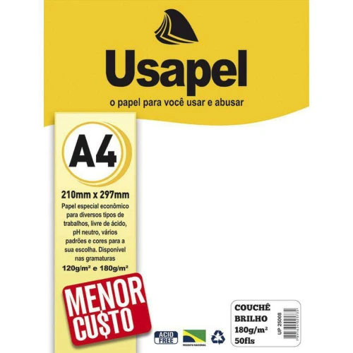 Papel couchê 180g/m A4 50 folhas branco