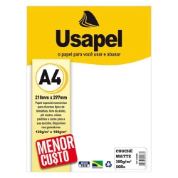 Papel couche matte 180g A4 com 50 folhas branco Usapel