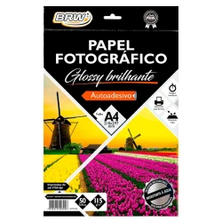 Papel fotográfico adesivado glossy 115g A4 com 50 folhas Brw