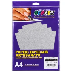 Papel gliter metalico 250g a-4 10 folhas prata
