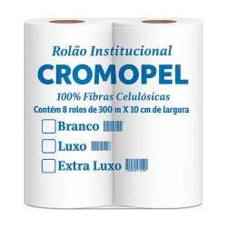 Papel higiênico rolão 300 metros branco luxo com 08 unidades Cromopel