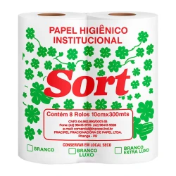 Papel higiênico rolão 300mt branco com 08 unidades Sort