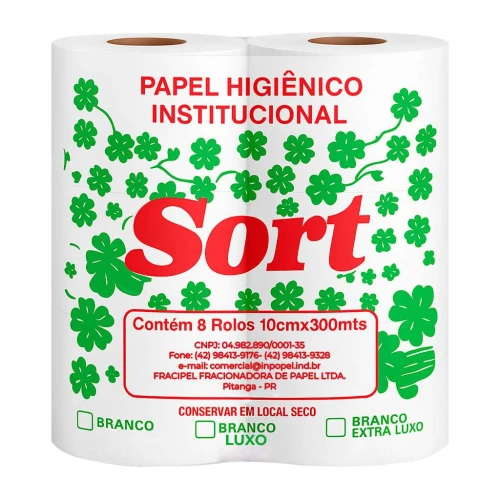 Papel higiênico rolão 300mt branco com 08 unidades Sort