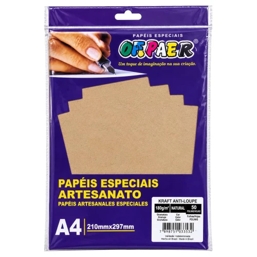 Papel kraft antilope 180g a-4 50 folhas natural