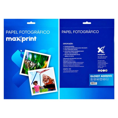 Papel photo adesivado glossy 135g A4 com 10 folhas Maxprint