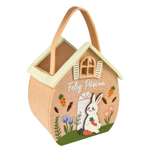 Páscoa cesta com alça de feltro decorada 12,8x15cm Multiart