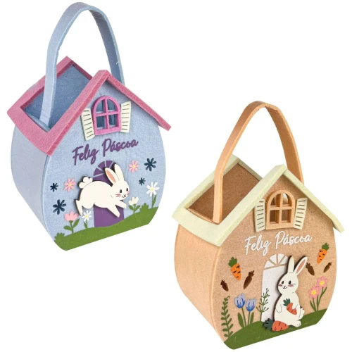 Páscoa cesta com alça de feltro decorada 12,8x15cm Multiart