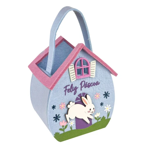 Páscoa cesta com alça de feltro decorada 12,8x15cm Multiart
