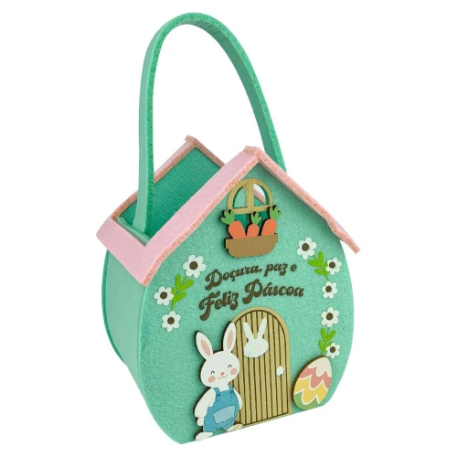 Páscoa cesta com alça de feltro decorada 12,8x15cm Multiart Páscoa cesta com alça de feltro decorada 12,8x15cm Multiart