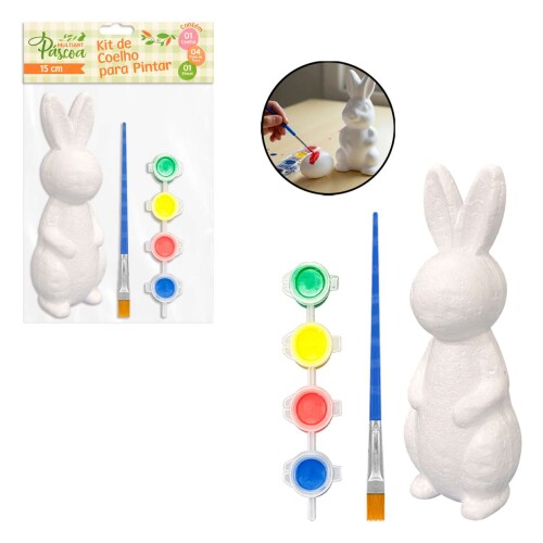 Páscoa kit coelho de isopor para colorir com tinta guache Multiart Páscoa kit coelho de isopor para colorir com tinta guache Multiart