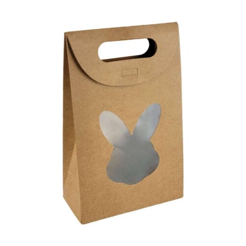 Páscoa maleta de papel kraft com visor coelho 21x6,5x13,5cm