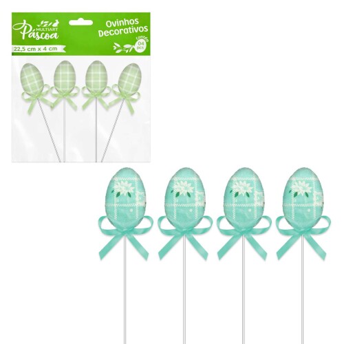Páscoa ovinhos decorado tecido no palito 22,5cm 04 peças Multiart