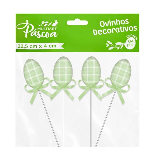 Páscoa ovinhos decorado tecido no palito 22,5cm 04 peças Multiart