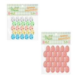 Páscoa ovos de isopor flocado 03cm com 25 unidades sortidos
