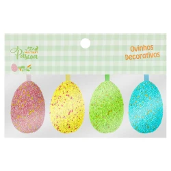 Páscoa ovos de isopor flocado 4cm x 6cm com 04 unidades sortidos Multiart