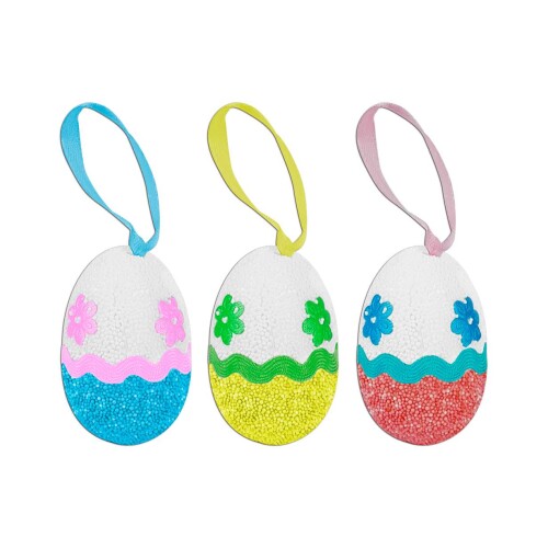Páscoa ovos decorados de isopor flocado com 03 unidades 4x6cm Multiart Páscoa ovos decorados de isopor flocado com 03 unidades 4x6cm Multiart