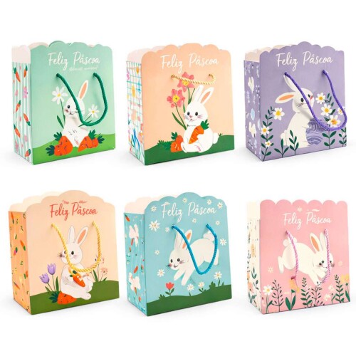 Páscoa sacola para presente de papel 22x10x21cm sortidas Multiart Páscoa sacola para presente de papel 22x10x21cm sortidas Multiart