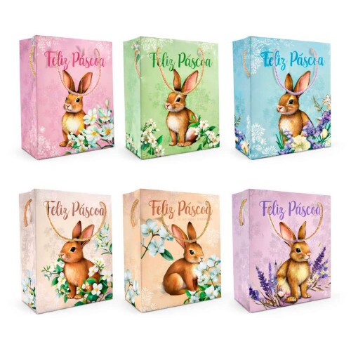 Páscoa sacola para presente de papel 24x12x31cm sortidas Multiart Páscoa sacola para presente de papel 24x12x31cm sortidas Multiart