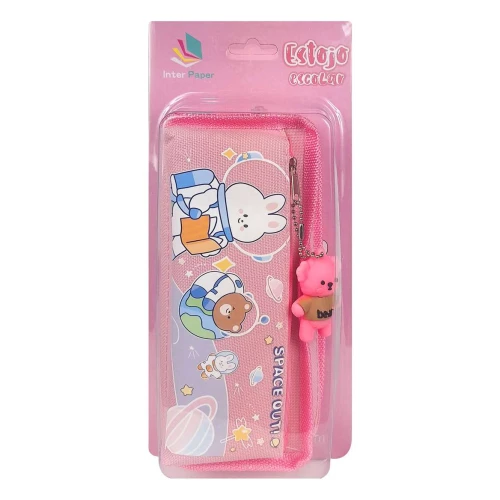 Penal com 2 ziper space out ursinho com chaveiro