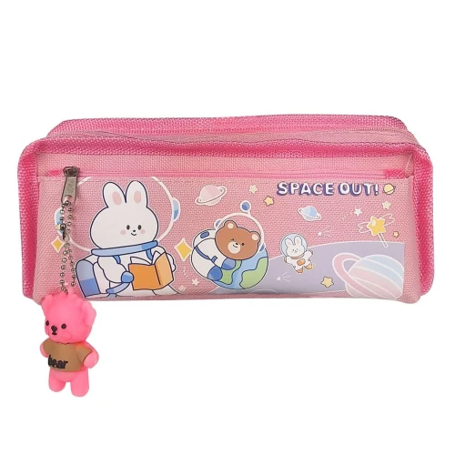 Penal com 2 ziper space out ursinho com chaveiro