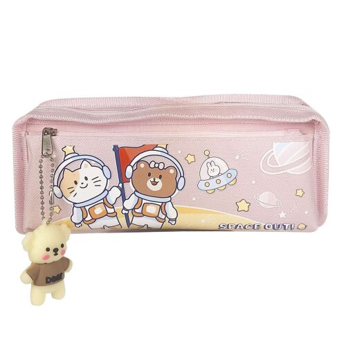 Penal com 2 ziper space out ursinho com chaveiro