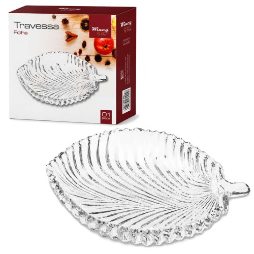 Petisqueira vidro bandeja folha 20,3x16,6cm Petisqueira vidro bandeja folha 20,3x16,6cm