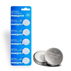 Pilha bateria lítio 3V CR2025 cartela com 05 unidades Maxprint