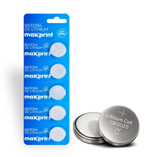 Pilha bateria lítio 3V CR2025 cartela com 05 unidades Maxprint