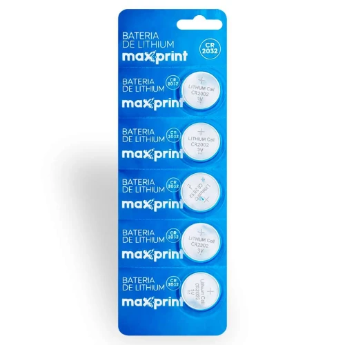 Pilha bateria lítio 3V CR2032 cartela com 05 unidades Maxprint