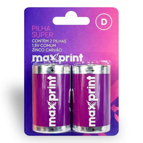 Pilha grande D com 02 unidades Maxprint