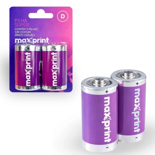 Pilha grande D com 02 unidades Maxprint