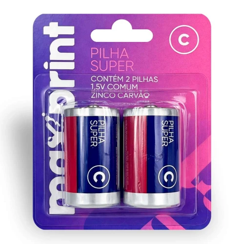 Pilha média C com 02 unidades Maxprint