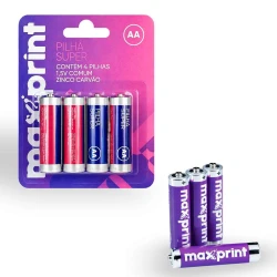 Pilha pequena AA com 04 unidades Maxprint